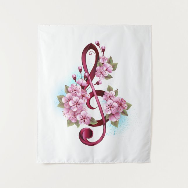 Tenture notes de clé de sol musicales avec fleurs de Sakur (Devant)