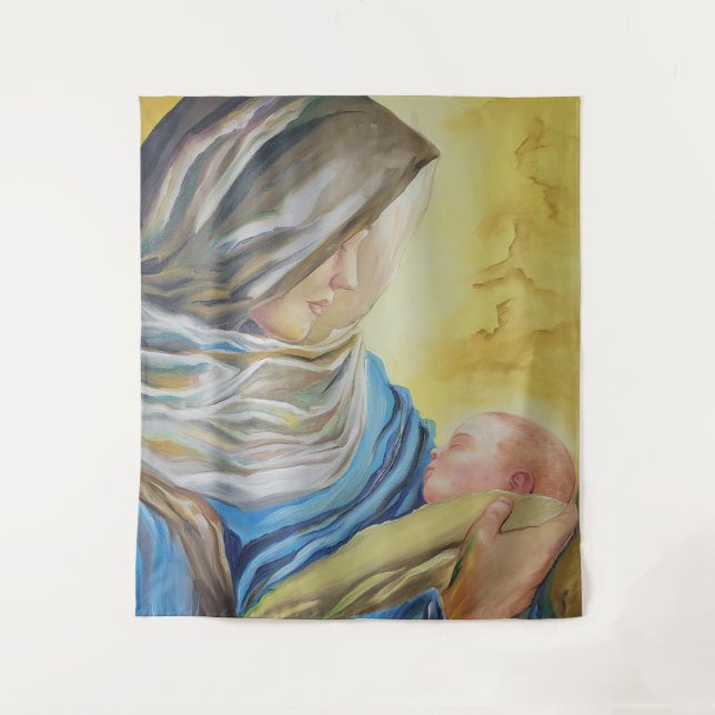 Tenture Notre Dame du Silence tenant le bébé Jésus (Devant)