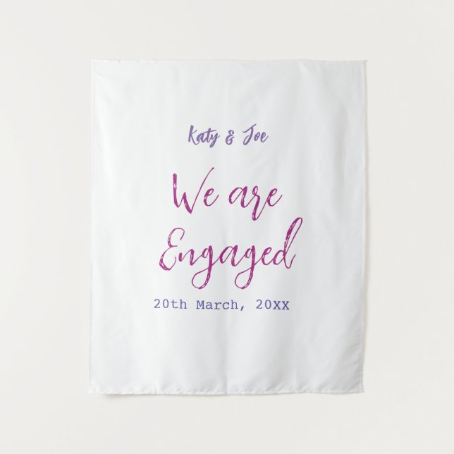 Tenture Nous sommes fiancés rose violet nom date élégant s (Devant)