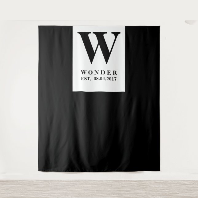 Tenture Nouvellement Mariés Monogramme noir Fond de mariag (Devant)