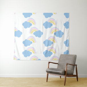 Tenture Nuages d'été arc-en-ciel Pastel Gribouillis Croqui