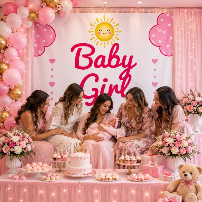 Tenture Nuages Rose Pâle Fille Bébé Soleil Shower (Créateur téléchargé)
