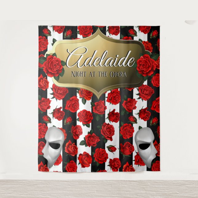 Tenture Nuit à l'Opéra| Red Roses Elégant Contexte (Devant)