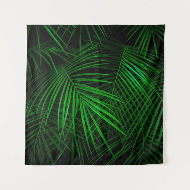 Tenture Nuit en forêt tropicale. Feuilles de palmes éclair (Devant)
