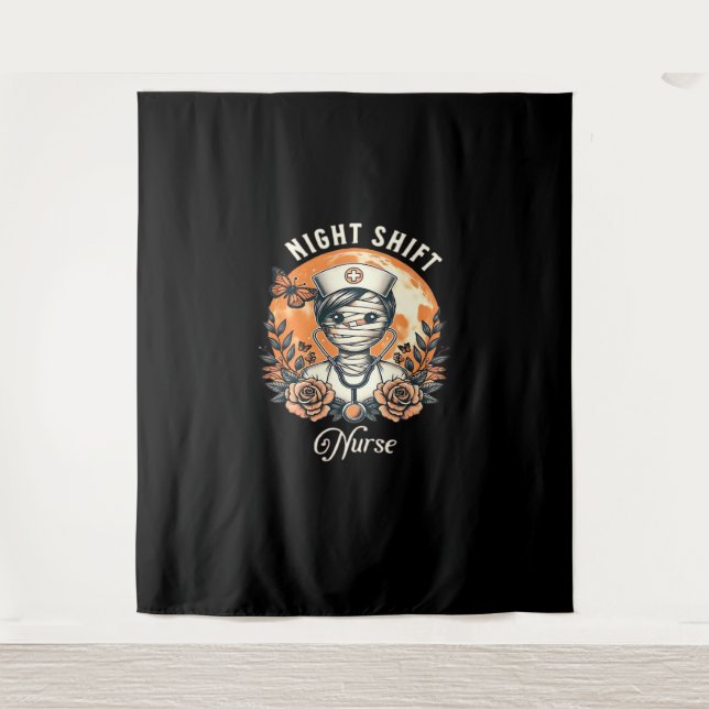 Tenture Nuit Shift Nurse maman Halloween Healthcare Flora (Devant)