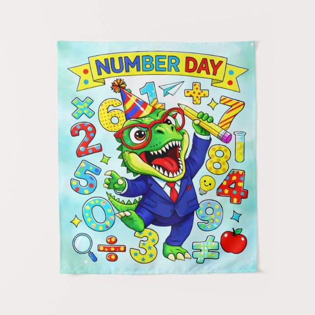 Tenture Number Day Dinosaur Math Design for Kids (Devant)