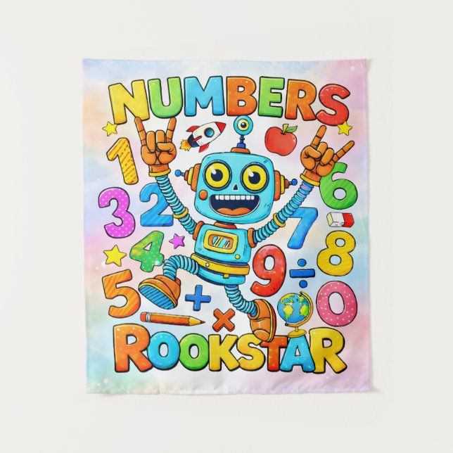 Tenture Numbers Rockstar Cute Robot Math Design (Devant)