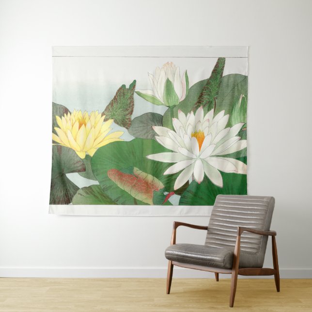 Tenture Nymphaea lotus, gravure sur bois japonaise, 1917 (En situation (horizontale))