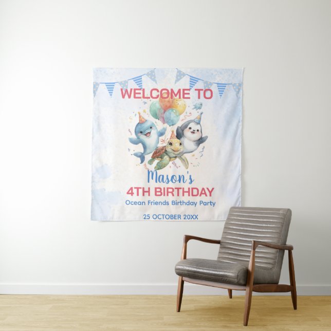 Tenture Ocean Friends Tapestry Anniversaire (En situation)