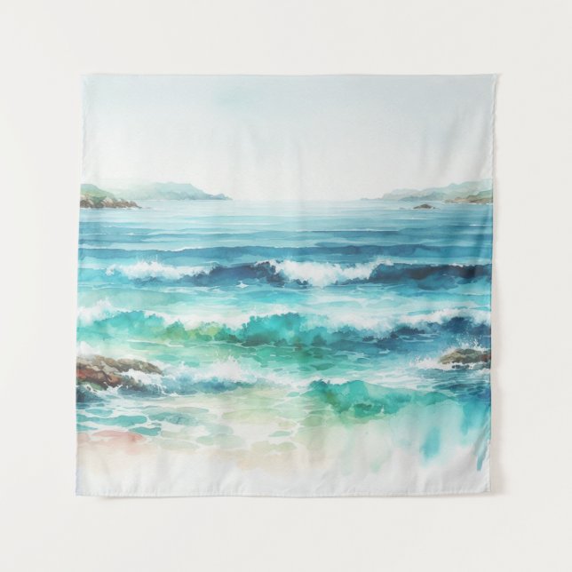 Tenture Ocean Waves Beach Aquarelle Peinture (Devant)