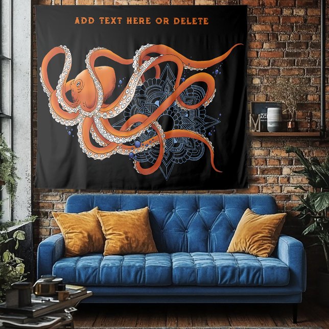 Tenture Octopus Orange Mandala bleu (Créateur téléchargé)