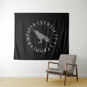 Tenture Odin Corbeau Corneille Mythologie Viking runes run