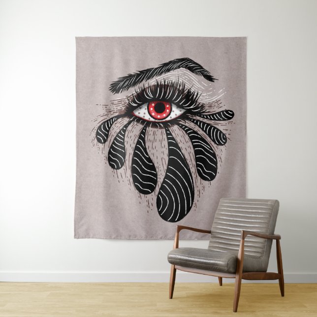 Tenture Oeil rouge Larmes noires gothique (En situation)