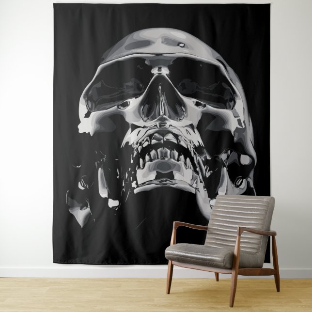 Tenture Œuvre d'art de crâne métallique brillant (En situation)