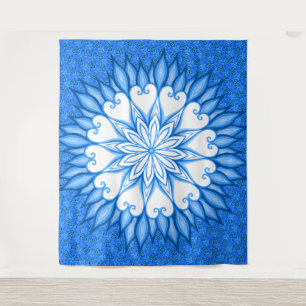 Tenture Oeuvre D'Art Mur Esthétique Mandala Blanc Et Bleu