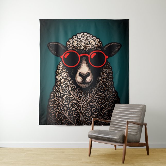 Tenture Oeuvre d'art murale de moutons cool (En situation)
