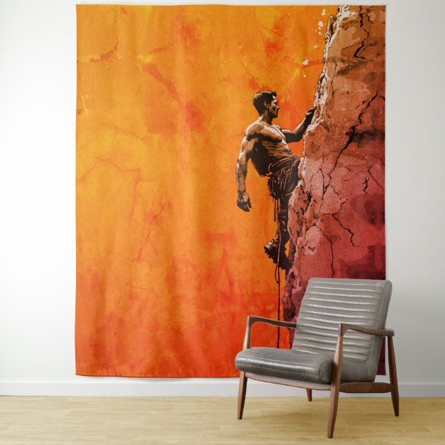 Tenture Œuvre d'art murale représentant un grimpeur audaci (En situation)
