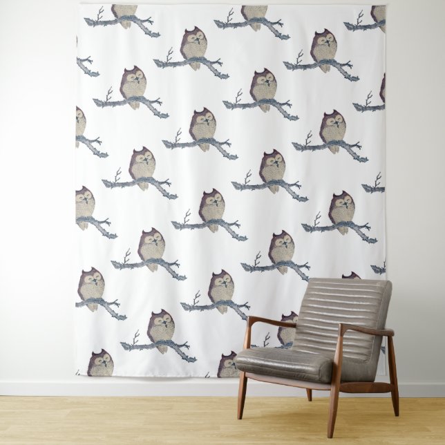 Tenture Oeuvre de nuit japonaise de la Chouette couchée (En situation)