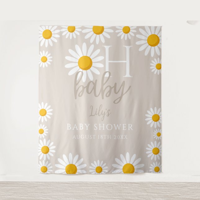 Tenture Oh Baby Daisy Baby shower neutre Fond photo (Devant)