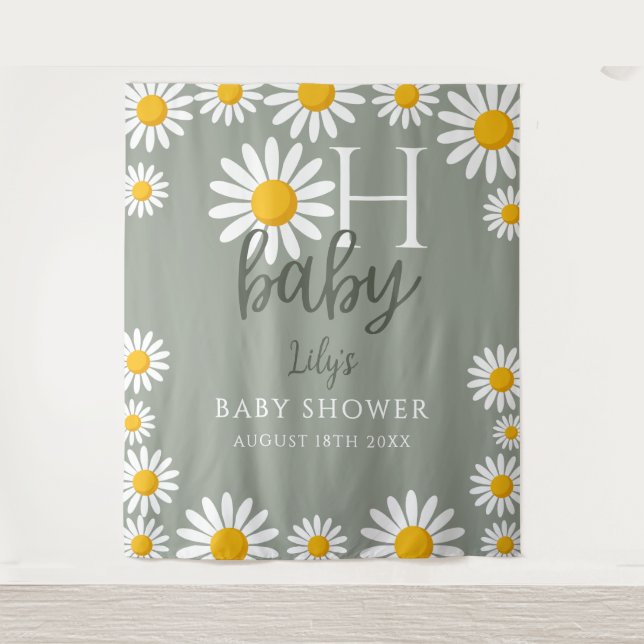 Tenture Oh Baby Neutral Daisy Baby shower Photo fond (Devant)