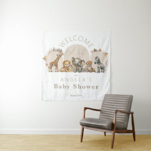 Tenture Oh Baby Safari Animaux Boho Baby shower bienvenue