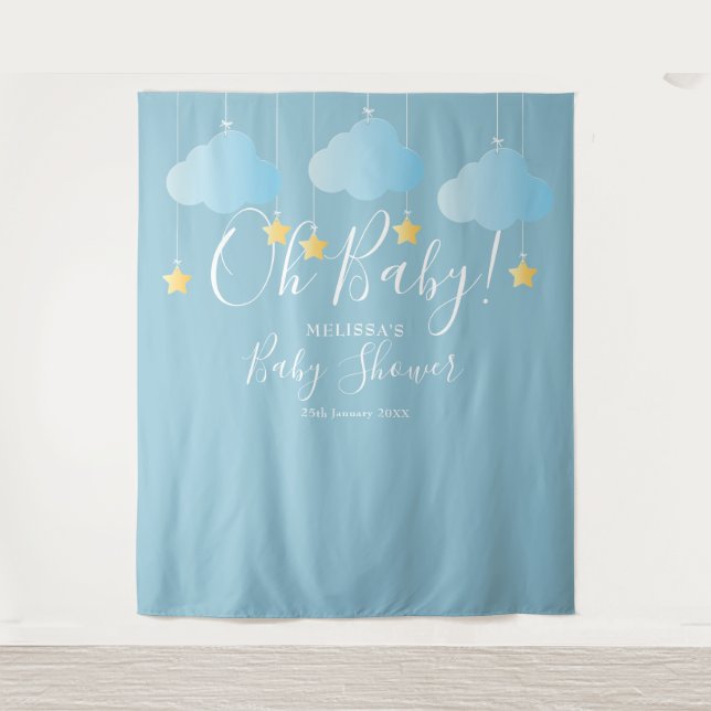 Tenture Oh Baby Shower Cute Blue Photo Booth Toile de fond (Devant)