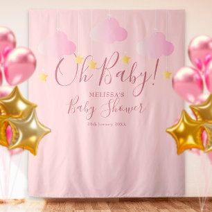 Tenture Oh Baby Shower Joli Fond Rose pour Photobooth