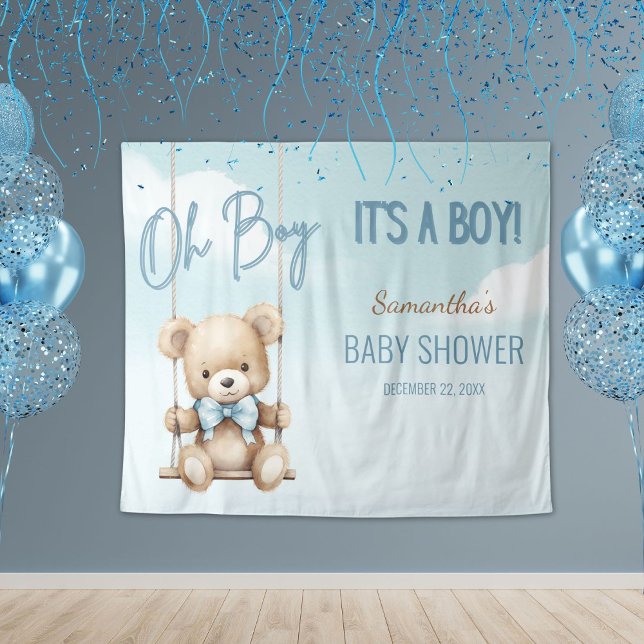 Tenture Oh Boy It's A Boy Bear Baby Shower Backdrop (Créateur téléchargé)