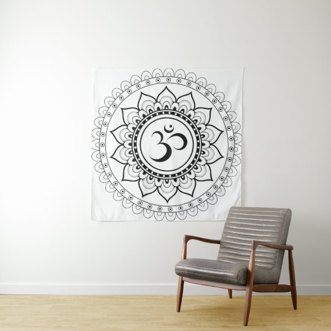 Tenture Ohm Mandala Om Mandala Blanc & Noir (En situation)