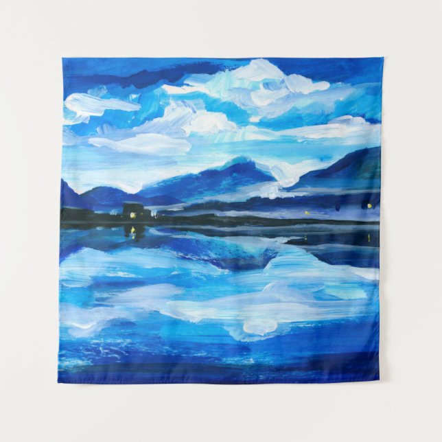 Tenture  Oil Painting of the twilight on mountain lake. Al (Devant)