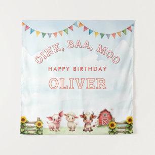 Tenture Oink Baa Moo Cute Animaux de ferme heureux anniver