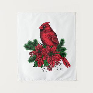 Tenture Oiseau cardinal, illustration de Noël