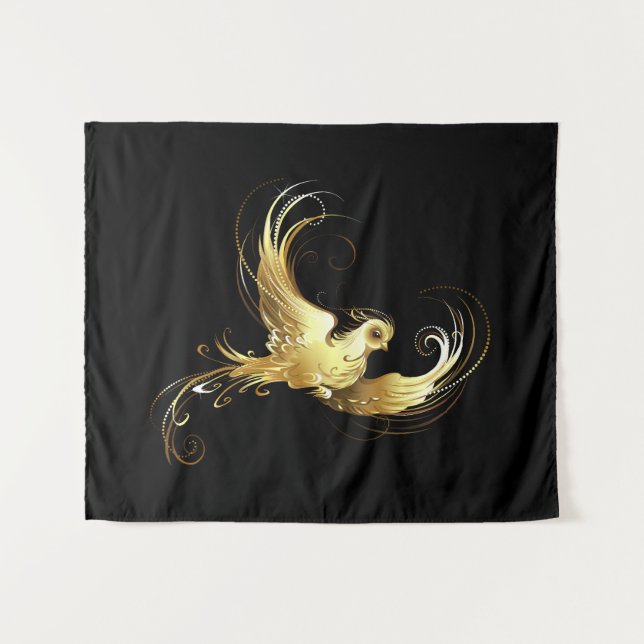 Tenture Oiseau d'or sur Arrière - plan noir (Devant (Horizontal))