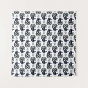 Tenture Oiseau noir sur un crâne Goth Design Motif