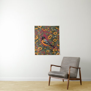 Tenture Oiseau Oriole de Baltimore et fleurs de Susan aux