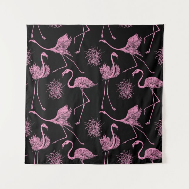 Tenture Oiseaux Abstraits : Motif de mode monochrome (Devant)