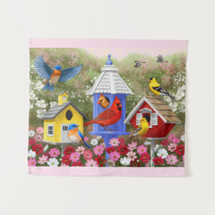 Tenture Oiseaux colorés et maisons d'oiseaux