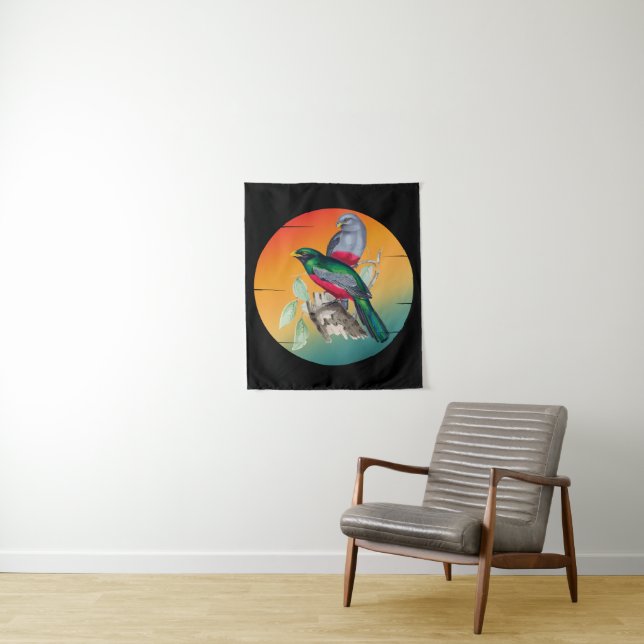 Tenture Oiseaux d'amour vintage  (En situation)