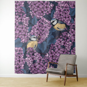 Tenture Oiseaux dans le jardin violet lilas