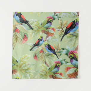 Tenture Oiseaux de fleurs d'été : Motif tropical
