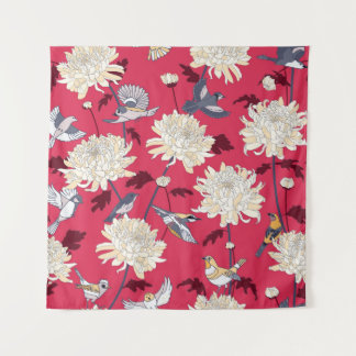 Tenture Oiseaux et chrysanthèmes : Floral Vintage