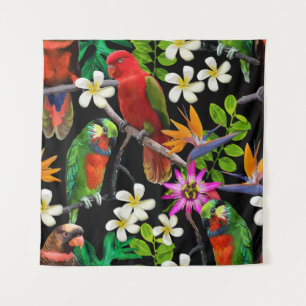 Tenture oiseaux exotiques et belles fleurs