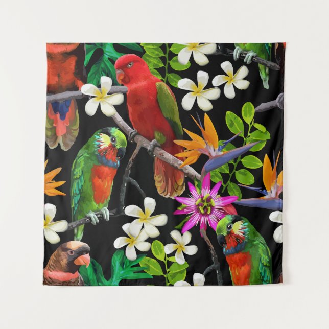 Tenture oiseaux exotiques et belles fleurs (Devant)