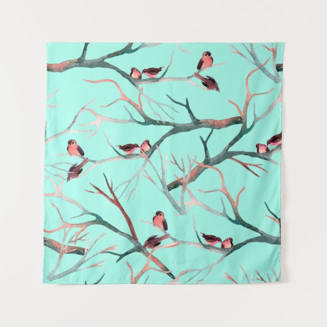 Tenture Oiseaux sur les branches de l'arbre aquarelle pein (Devant)