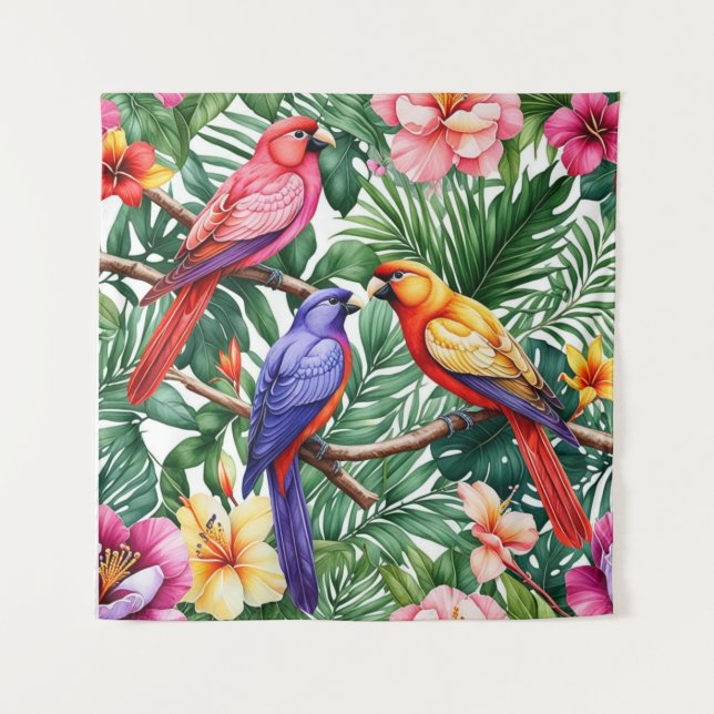 Tenture Oiseaux tropicaux et fleurs vibrantes (Devant)
