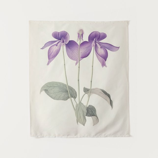 Tenture Oiseaux vintages Pied Violet Botanique Fleurs d'im (Devant)