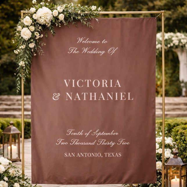 Tenture Old Money Mocha Brown Fabric Wedding Welcome Sign (Créateur téléchargé)