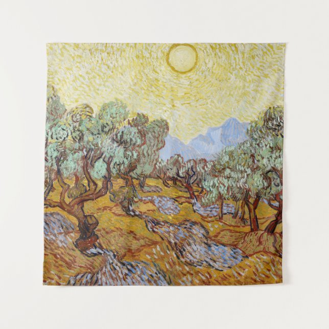 Tenture Olive Trees avec ciel jaune et soleil  (Devant)