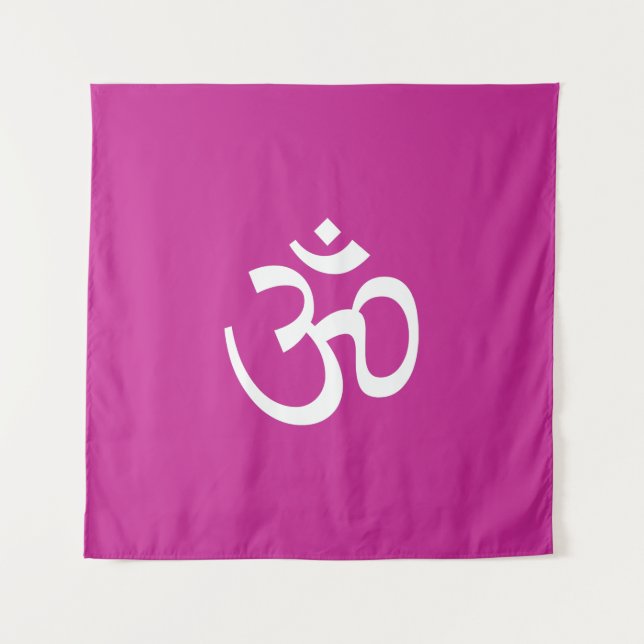 Tenture Om Aum contour Icon fuchsia blanc Hinduisme Symbol (Devant)