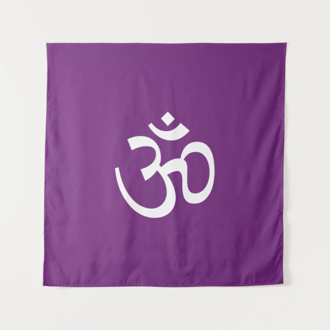 Tenture Om Aum contour Icône violet blanc Hinduisme Symbol (Devant)
